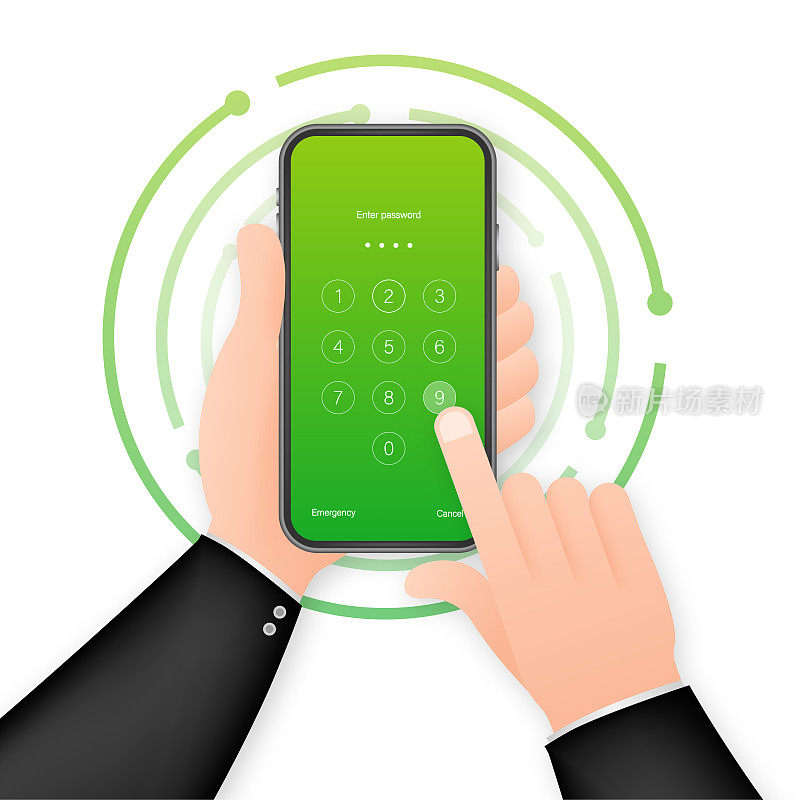 Screen lock authentication password smartphone background template. Illustration of phone ID recognition screenlock password or lockscreen passcode numbers display.